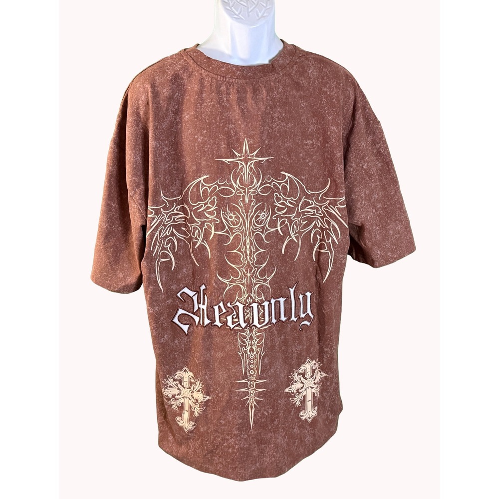 Prime Essentials Graphic Tee Mens 3XL Brown Heavenly Cross Stone Wash TXD-90-73